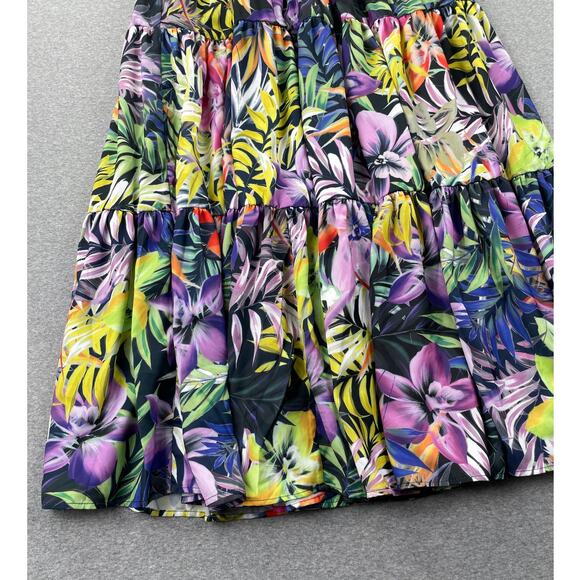 Elie Elie Tahari Skirt Small Tropical Floral Print Tiered Midi Pleated Flounce - Picture 7 of 15